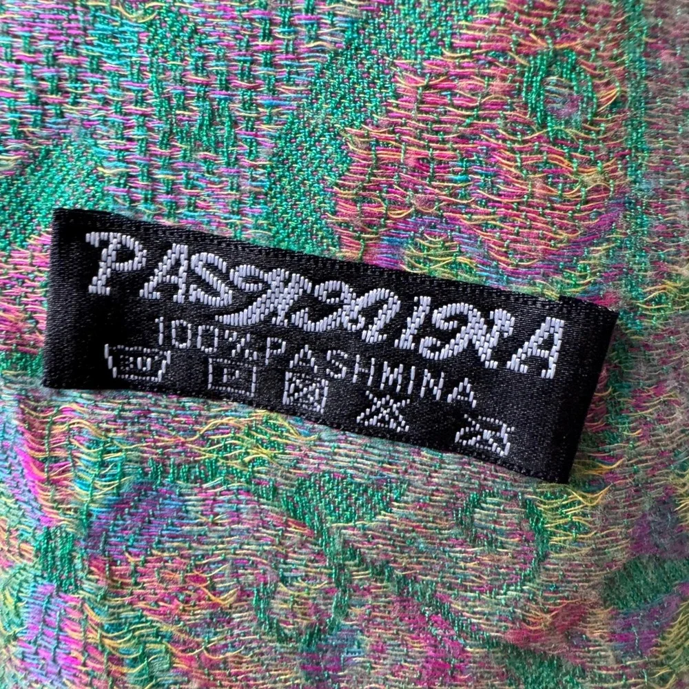 Teal green and purple paisley Pashmina fringe scarf Bohemian Shawl Wrap